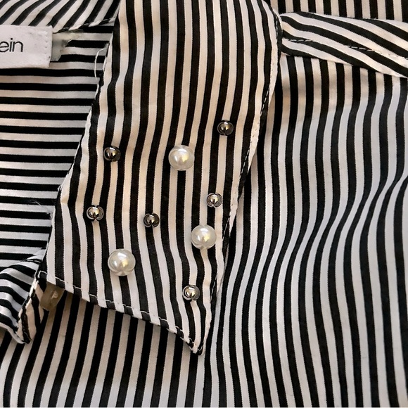 Calvin Klein Black and White Striped Long Sleeve Button Down Shirt - Picture 5 of 9